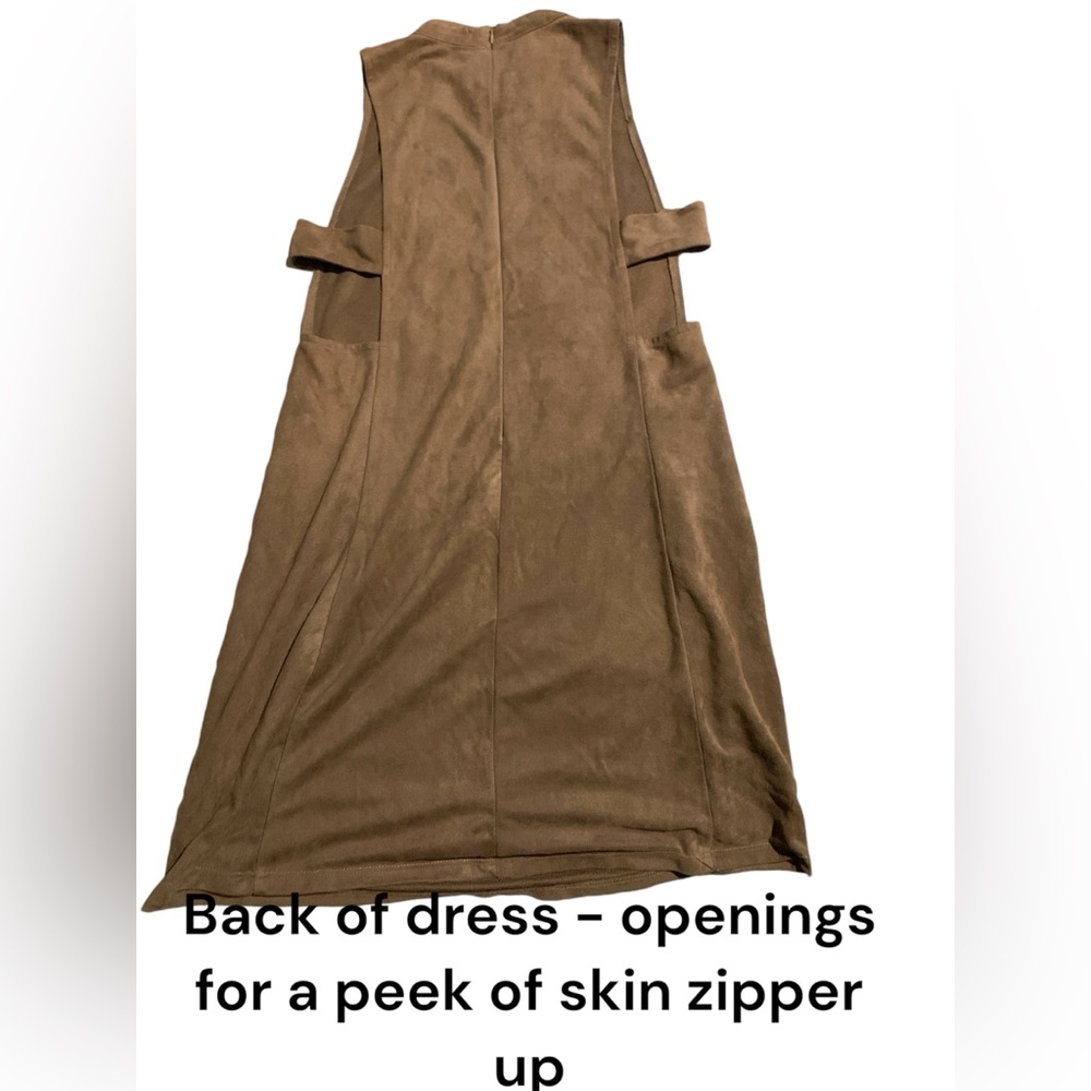 Small faux suede cut out sides peekaboo dress with back zipper, mock turtleneck - Picture 2 of 7